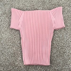 Off the shoulder Stretch Ribbed Pink Top